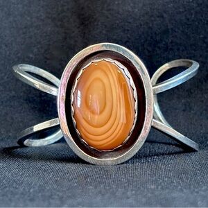 VINTAGE Jasper Sterling Silver Cuff Bracelet NAVAJO Maniquis 1970s